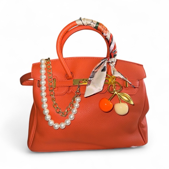 Source Unknown Handbags - Elegant Orange Handbag (Wirkin) with Floral Accents & Cherries NWT